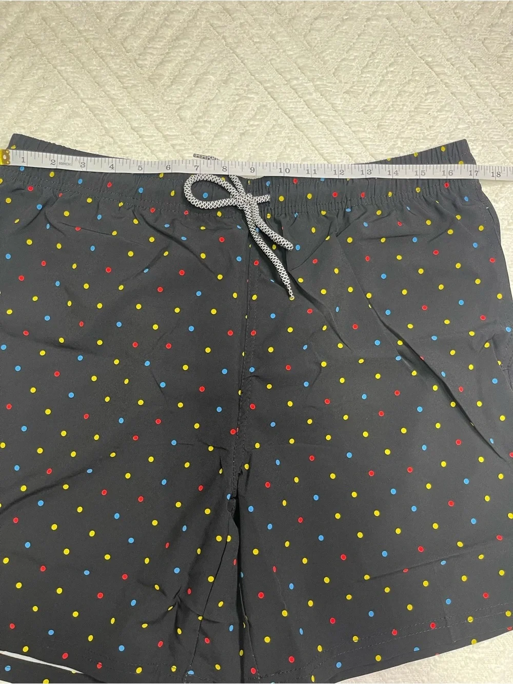 Biwisy Men's Black Swim Trunks with Multicolor Polka Dots Size L